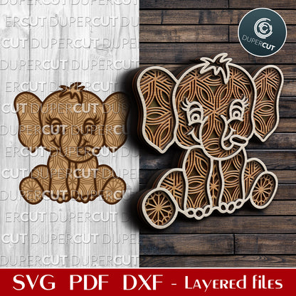 Cute Baby Elephant - SVG PDF DXF layered laser cutting files for Glowforge, Cricut, Silhouette Cameo, CNC plasma machines