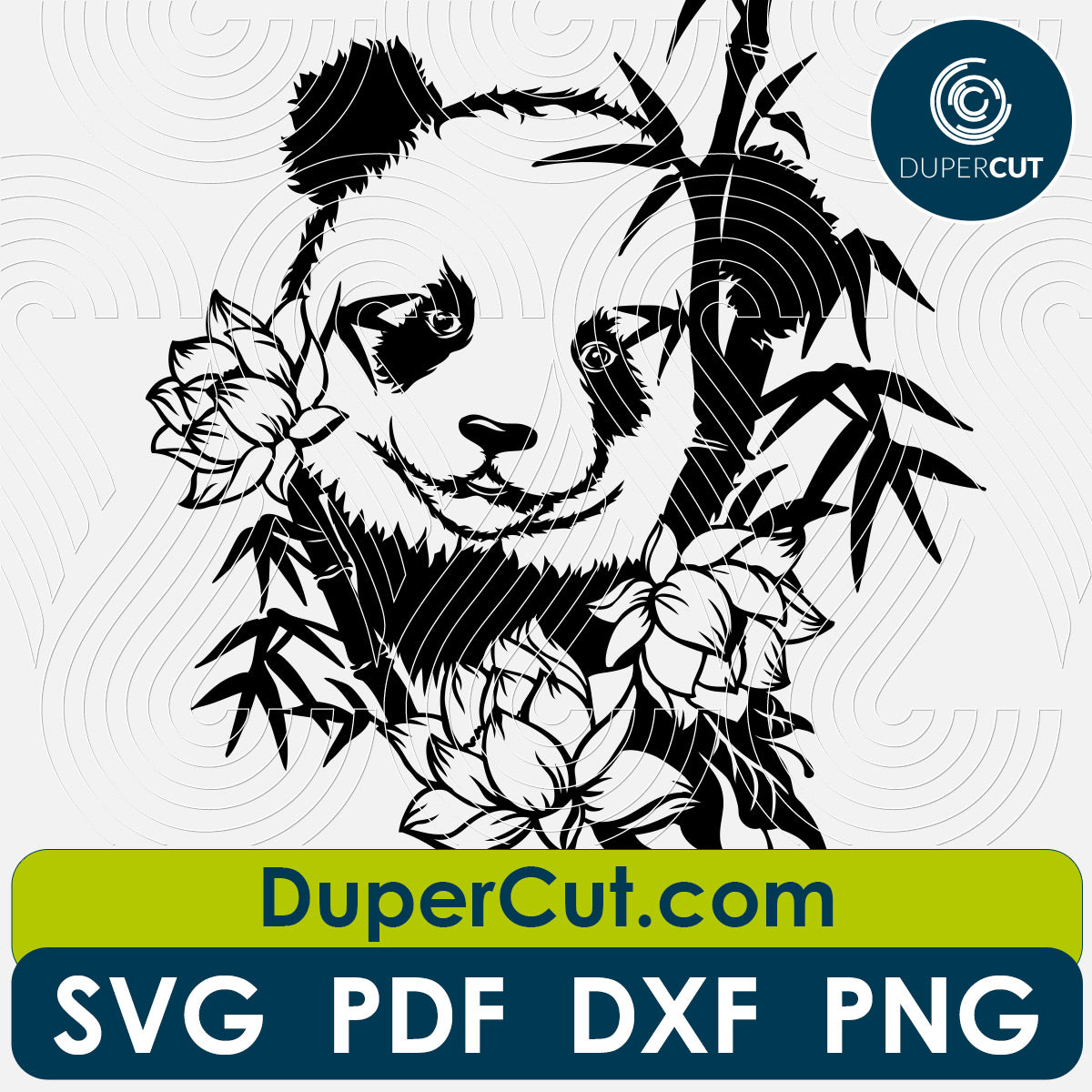 Panda bear with bamboo and Lotus - SVG DXF JPEG files for CNC machines, laser cutting, Cricut, Silhouette Cameo, Glowforge engraving