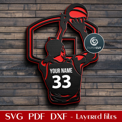 Personalized jersey Basketball sign - SVG EPS DXF vector layered files for Glowforge, Cricut, Silhouette Cameo, CNC plasma machines, scrollsaw pattern by www.DuperCut.com