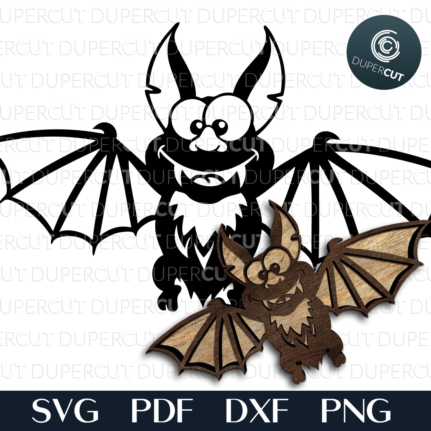 Silly cartoon bat Halloween decoration - SVG PDF DXF layered cutting files for laser machines, Glowrorge, Cricut, Silhouette and CNC plasma