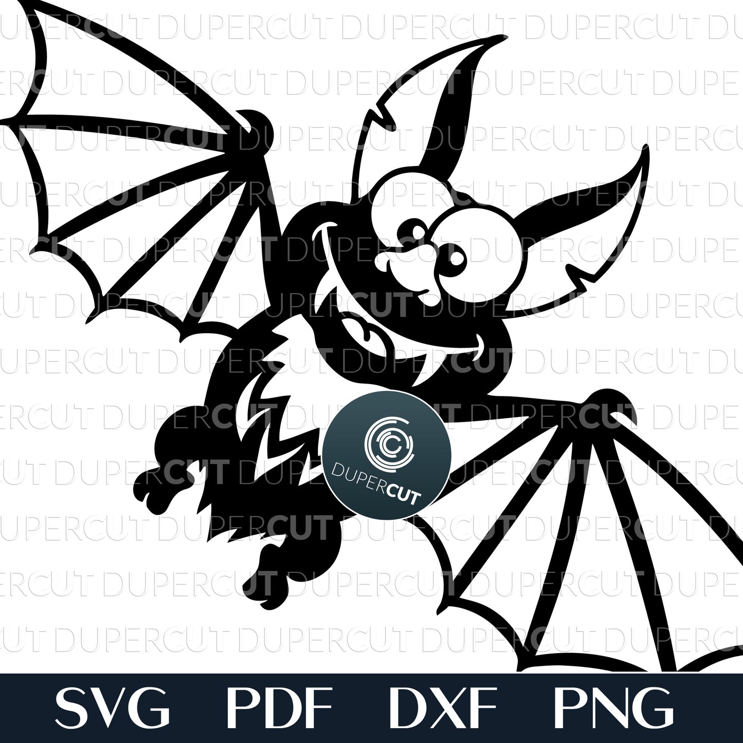 Happy smiling bat Halloween decoration - SVG PDF DXF layered cutting files for laser machines, Glowrorge, Cricut, Silhouette and CNC plasma