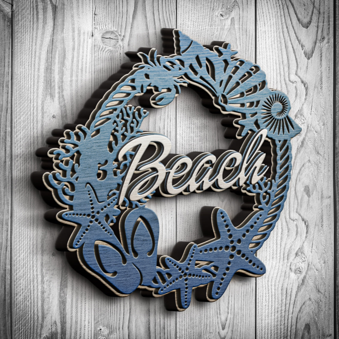 Seashells beach wreath, layered files, cottage decoration. Layered laser files. SVG JPEG DXF files. Template for paper cutting, laser cutting. For use with Cricut, Glowforge, Silhouette Cameo, CNC machines. 