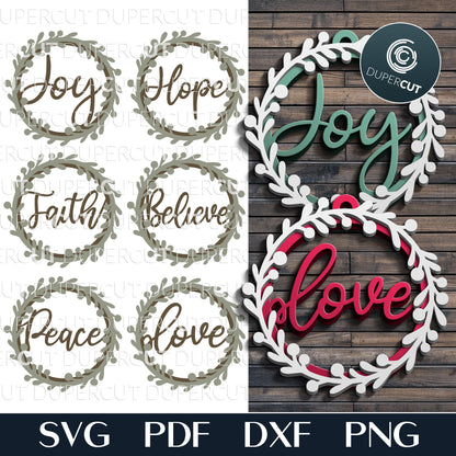 Christmas ornaments with berries wreath - SVG DXF laser cutting files for Glowforge, Cricut, Silhouette cameo, cnc plasma machines, scroll saw pattern by DuperCut