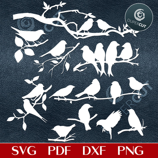 Birds silhouettes - SVG DXF PNG vector files for laser and CNC machines, Cricut, Silhouette Cameo, Glowforge projects. 