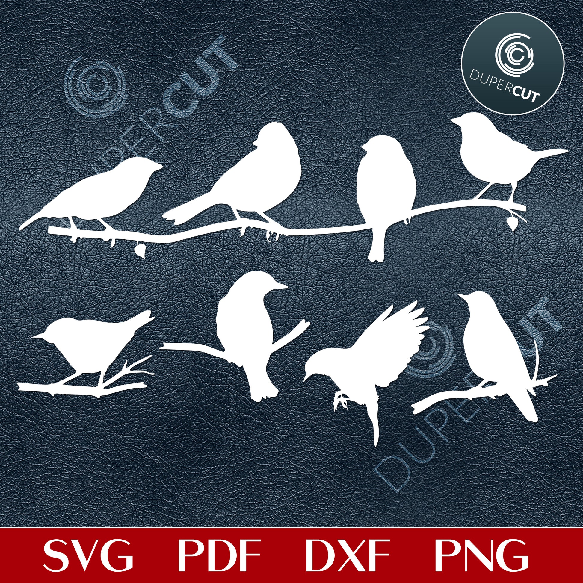 Birds printable silhouettes - SVG DXF PNG vector files for laser and CNC machines, Cricut, Silhouette Cameo, Glowforge projects. 