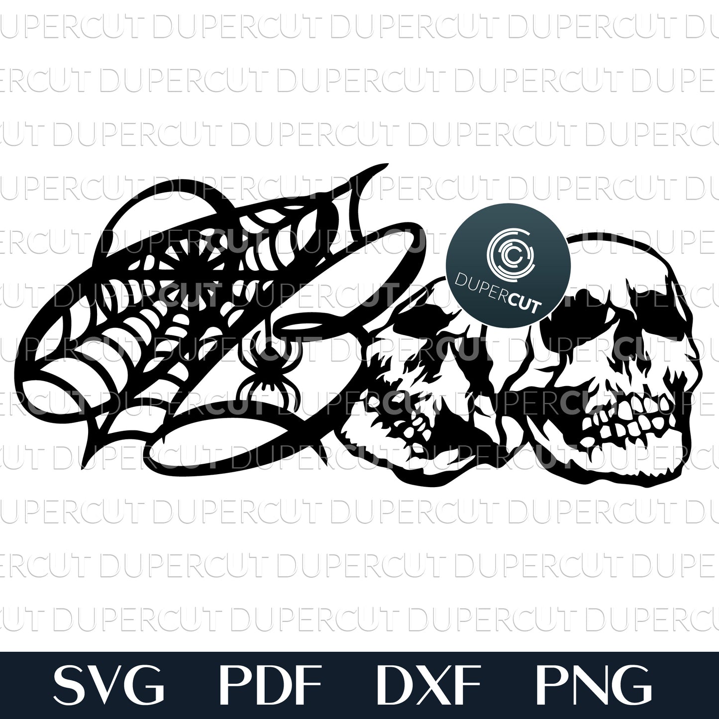 Boo skulls with spider web SVG PDF DXF commercial use vector files for laser cutting, engraving, printing, sublimation, Glowroge, Cricut and CNC plasma machines.