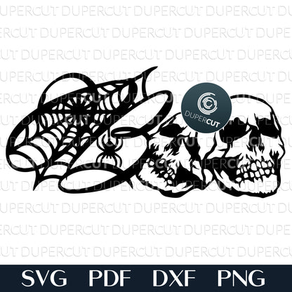 Boo skulls with spider web SVG PDF DXF commercial use vector files for laser cutting, engraving, printing, sublimation, Glowroge, Cricut and CNC plasma machines.