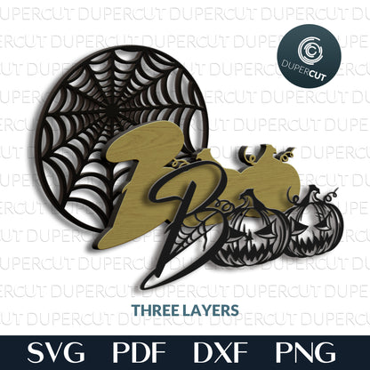 Halloween Boo pumpkins and spider web  - SVG PDF DXF layered cutting files for Glowforge, Cricut, Silhouette, CNC plasma laser machines