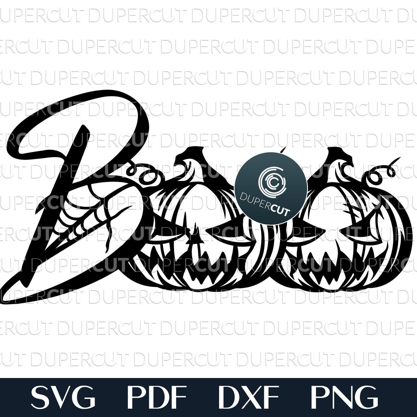 Halloween decoration BOO pumpkins, paper cutting template  - SVG PDF DXF layered cutting files for Glowforge, Cricut, Silhouette, CNC plasma laser machines