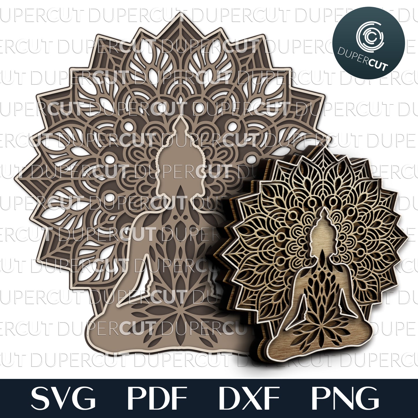 Mandala Buddha - layered laser cutting template SVG, PDF, DXF vector files for Glowforge, Cricut, Silhouette Cameo, CNC Plasma machines