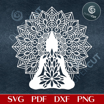 Abstract Buddha with mandala - SVG DXF PNG files for Cricut, Silhouette Cameo, Glowforge. For cutting machines, laser engraving, printing, mold making.