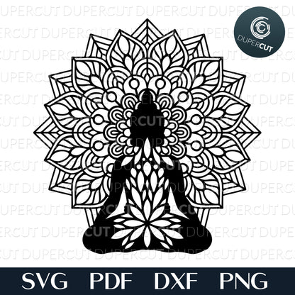 Buddha with mandala - SVG DXF PNG files for Cricut, Silhouette Cameo, Glowforge. For cutting machines, laser engraving, printing, mold making.