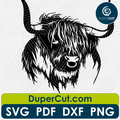 Bull cow heifer black and white line art - SVG DXF vector files for cutting and engraving by DuperCut.com