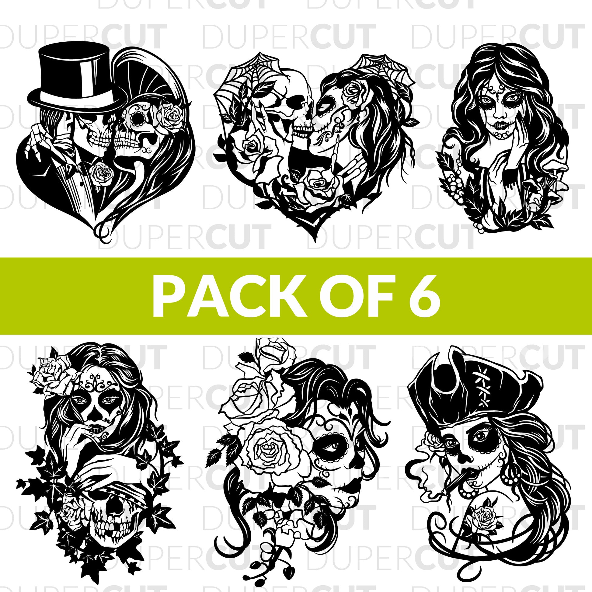Paper cutting template - Sugar Skull Bundle - Drawing Illustration for Cutting machines
