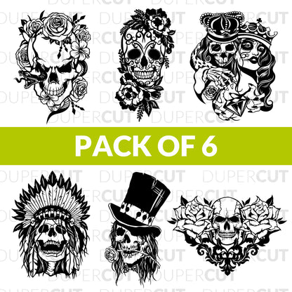 Skulls bundle, sugar skull vector pack, commercial use. SVG PNG DXF cutting files for Cricut, Silhouette, Glowforge, print on demand, sublimation templates