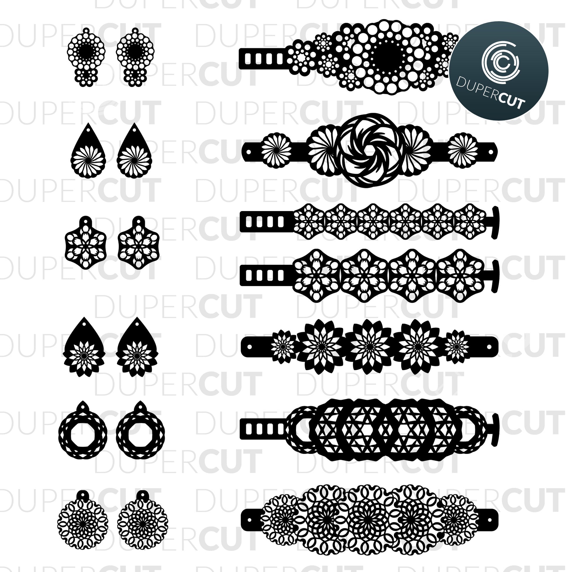 Leather Jewelry Making Template - laser cutting - Bracelets and Earrings