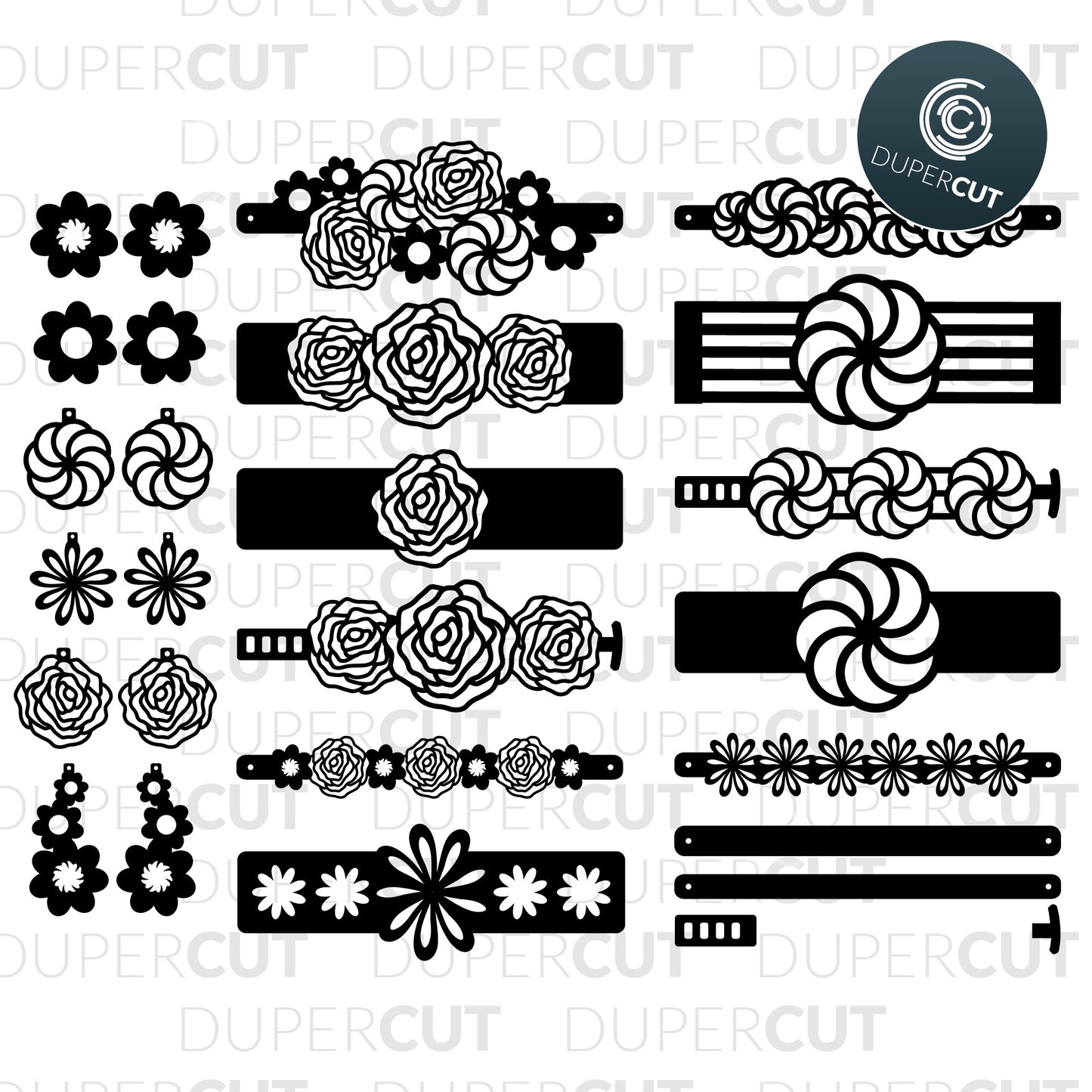 Jewellery Making - laser cutting - Files Templates - Roses Floral Bundle - Bracelets and Earrings