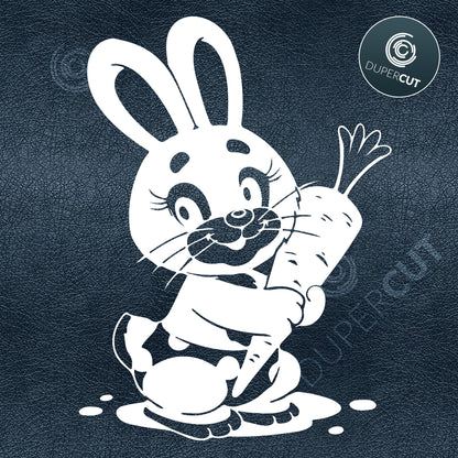 Paper cutting Template - Cute Bunny with carrot - Easter Bunny - Nursery Decor