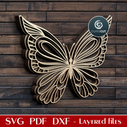 Layered butterfly - paper cutting template - SVG PDF DXF vector files for cutting with Glowforge, Cricut, Silhouette Cameo, CNC plasma machines by DuperCut