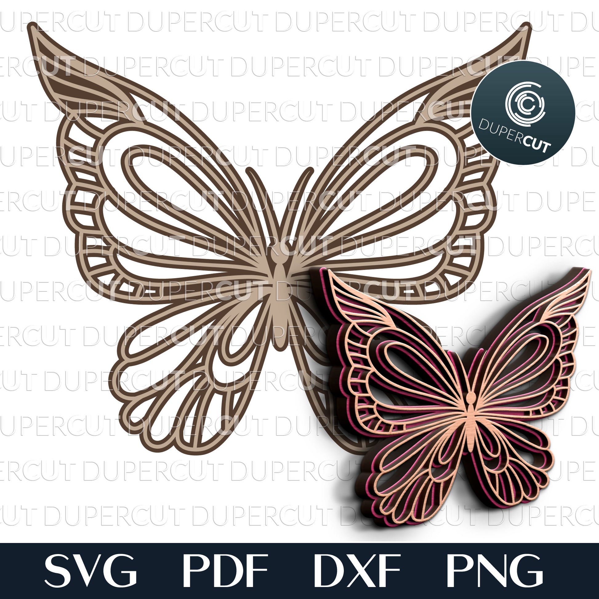 Butterfly - layered cutting template - SVG PDF DXF vector files for laser cutting with Glowforge, Cricut, Silhouette Cameo, CNC plasma machines by DuperCut