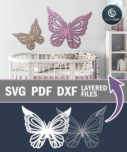 Butterfly - layered cutting template - SVG PDF DXF vector files for laser cutting with Glowforge, Cricut, Silhouette Cameo, CNC plasma machines by DuperCut