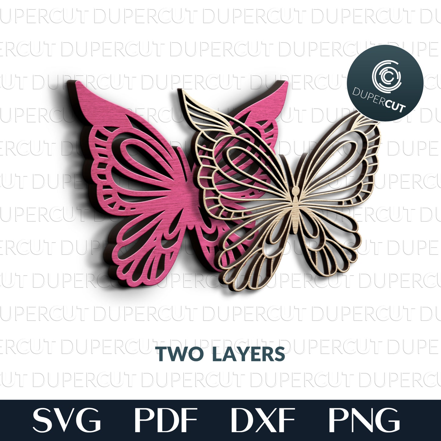 Cute Butterfly - diy girls room decoration - layered cutting template - SVG PDF DXF vector files for laser cutting with Glowforge, Cricut, Silhouette Cameo, CNC plasma machines by DuperCut