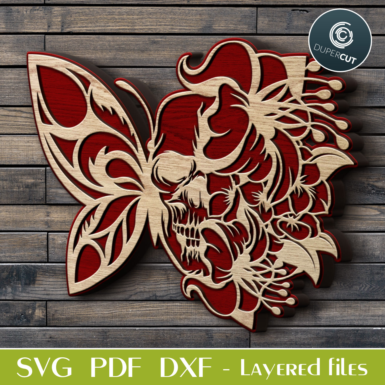 Steampunk floral skull moth - SVG DXF PNG layered cutting files for laser. For use with Glowforge, Cricut, Silhouette, CNC plasma machines