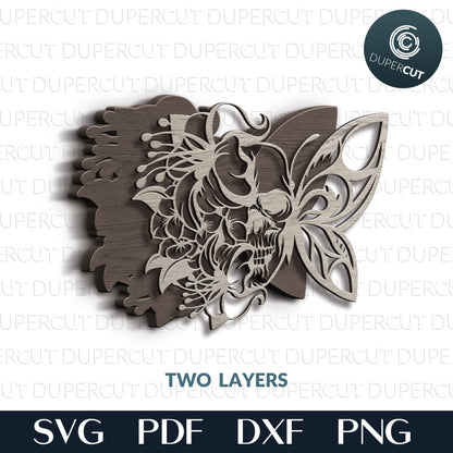 Gothic Half butterfly with skull - SVG DXF PNG vector layered files for laser cutting and engraving. For use with Glowforge, Cricut, Silhouette, CNC plasma machines