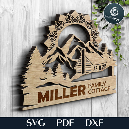 Customizable wilderness scene welcome sign - SVG PDF DXF vector files for laser cutting, engraving, Glowforge, CNC Plasma, Cricut, Silhouette Cameo