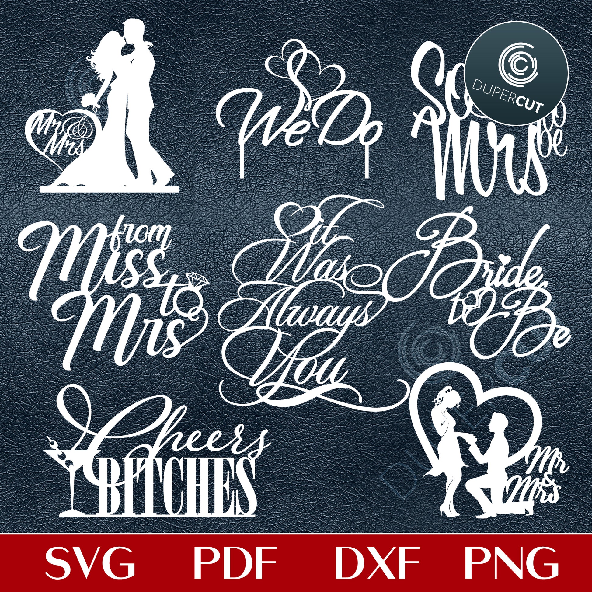 Wedding cake toppers collection - SVG PDF DXF cutting files for laser and digital machines, Glowforge, Cricut, Silhouette cameo, CNC plasma