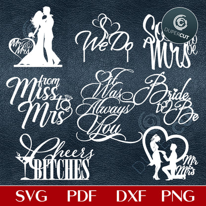 Wedding cake toppers collection - SVG PDF DXF cutting files for laser and digital machines, Glowforge, Cricut, Silhouette cameo, CNC plasma