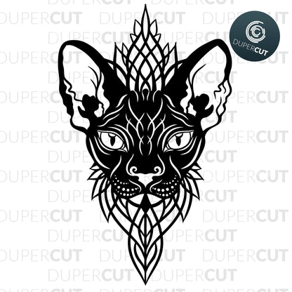 Sphynx cat black line art illustration, cutting  template - SVG DXF PNG files for Cricut, Glowforge, Silhouette Cameo, CNC Machines