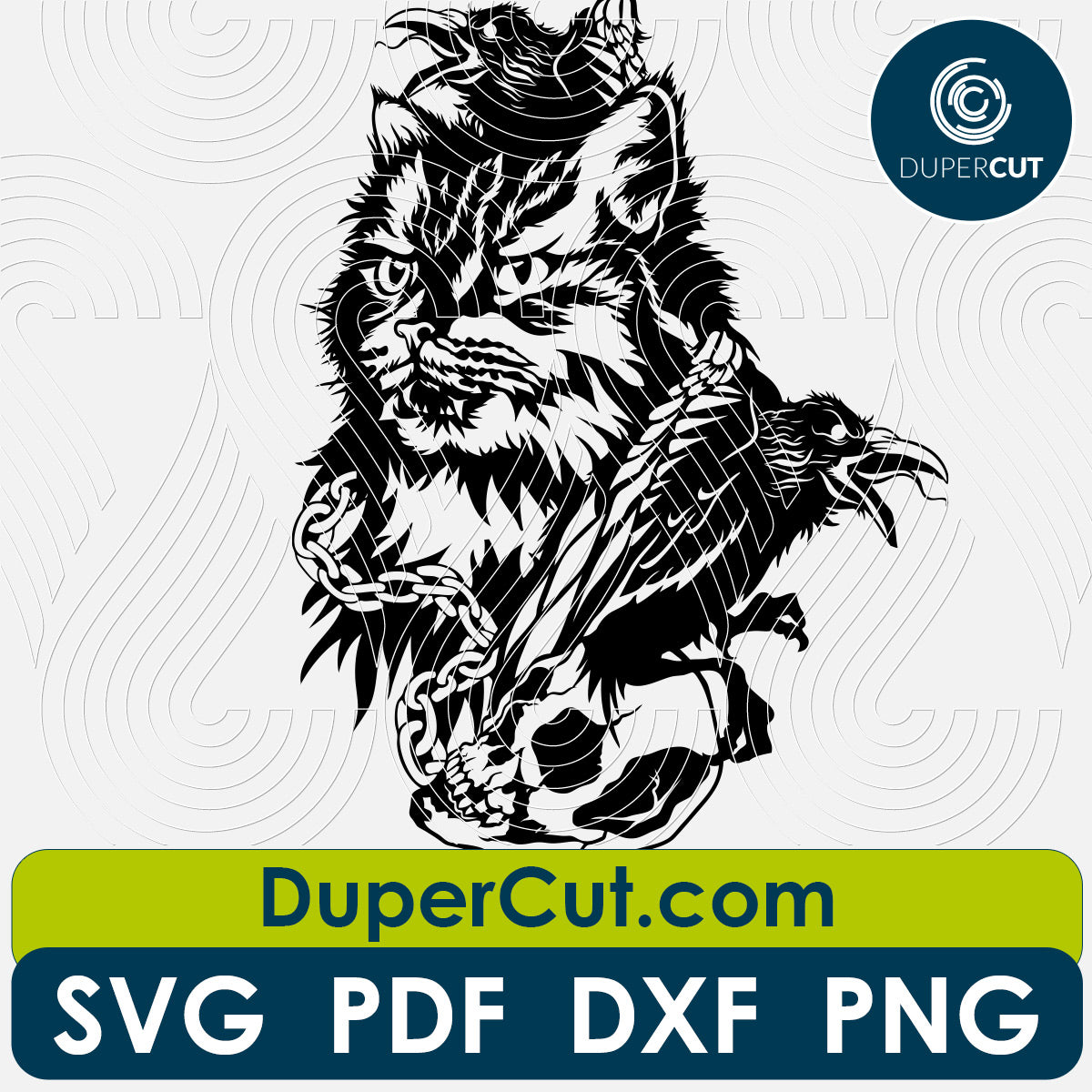 Papercutting Template - Black Cat with Skull, Paper Cutting Template, steampunk skull SVG PNG DXF cutting files for Cricut, Glowforge, Silhouette cameo, laser engraving