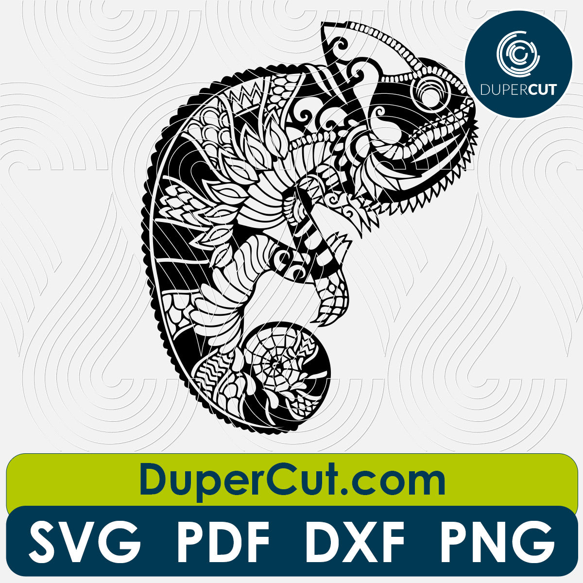 Zentangle abstract chameleon - SVG DXF laser cutting vector files by DuperCut.com