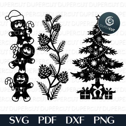 Papercutting Template - Gingerbread man, Christmas tree with gifts