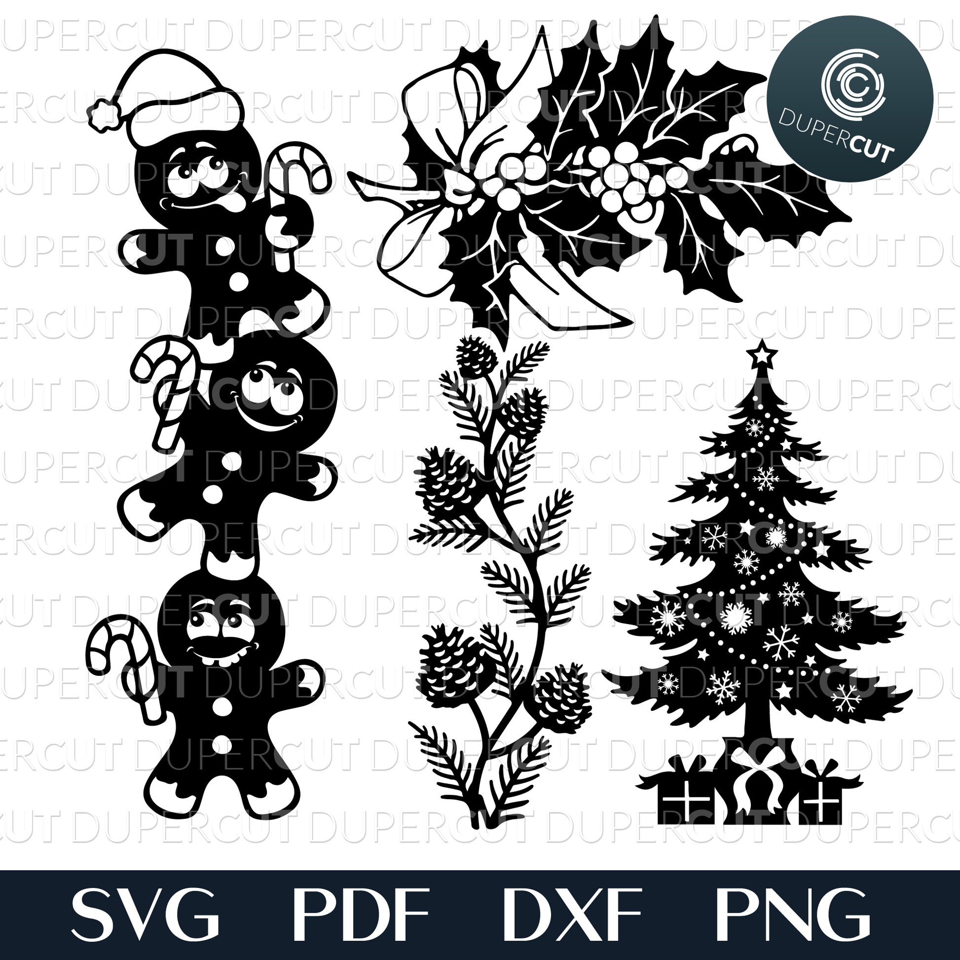 Papercutting Template - Christmas Bundle - Mistletoe, Gingerbread cookies, Christmas tree, pine cones