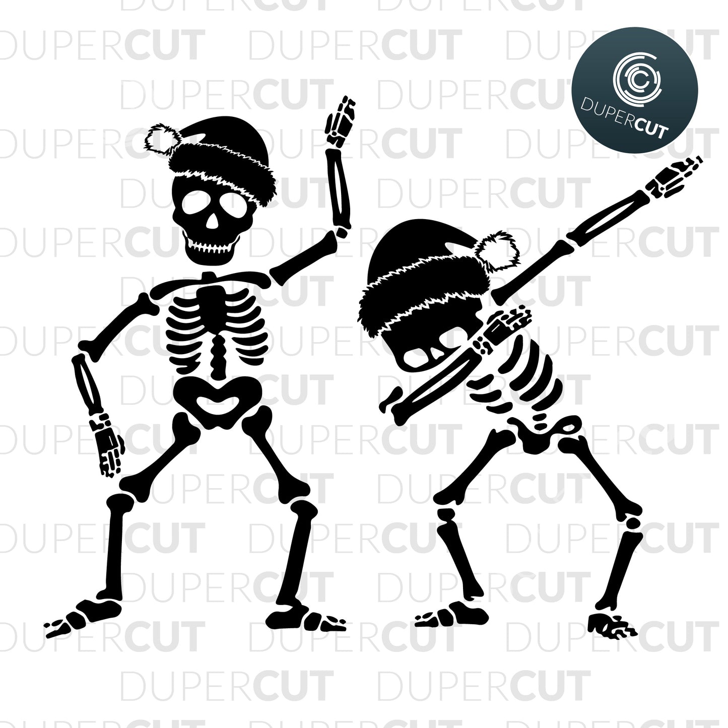 Paper cutting template - Christmas hat dancing skeletons