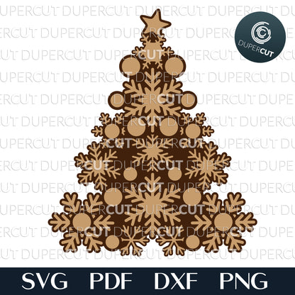 Christmas ornament - snowflake tree - layered vector cutting template - SVG PDF DXF files for laser cutting machines, Glowforge, Cricut, Silhouette Cameo