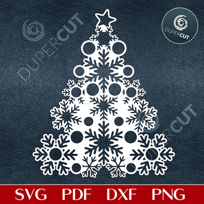 Snowflake Christmas tree - vinyl paper cutting template - SVG PDF DXF files for laser cutting machines, Glowforge, Cricut, Silhouette Cameo
