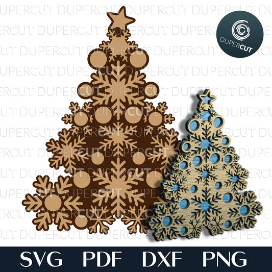 Snowflake Christmas tree - layered vector cutting template - SVG PDF DXF files for laser cutting machines, Glowforge, Cricut, Silhouette Cameo