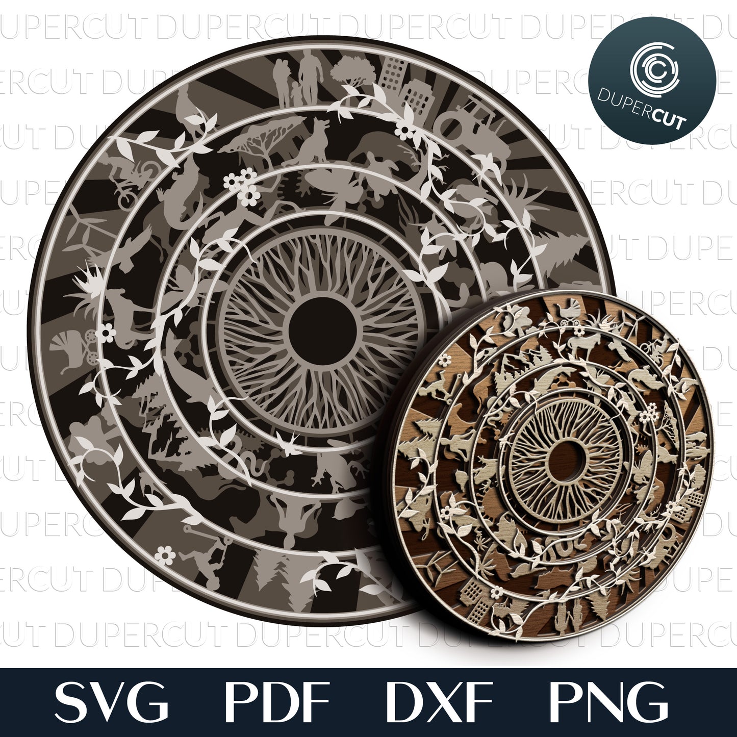 Circle of life - multi layered cutting files - SVG PDF DXF vector template for laser machines Glowforge, Cricut, Silhouette, CNC Plasma