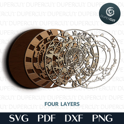 Abstract wall decoration - Earth population biosphere - multi layer cutting files - SVG PDF DXF vector template for laser machines Glowforge, Cricut, Silhouette, CNC Plasma