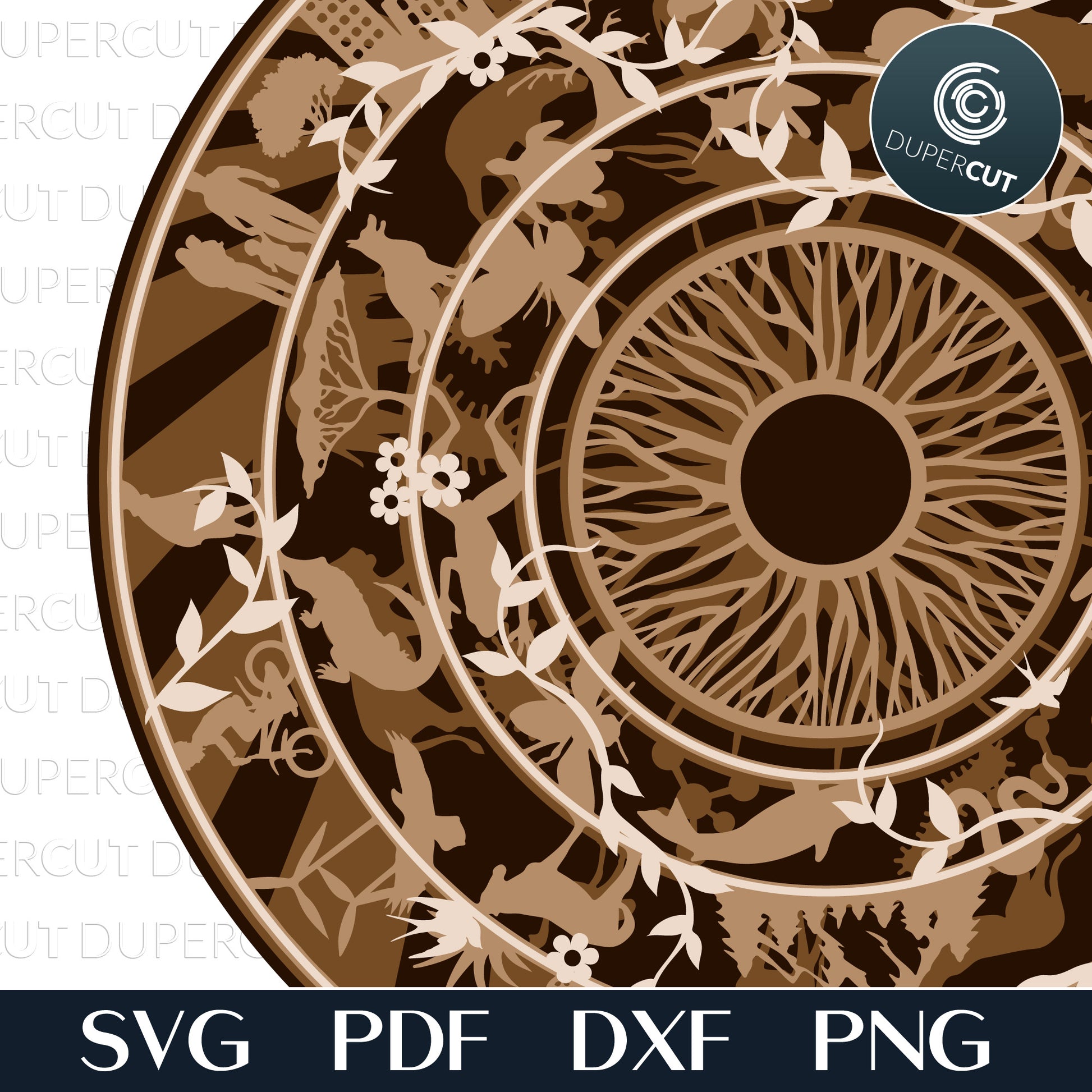 Abstract wall decoration - Earth population biosphere - multi layer cutting files - SVG PDF DXF vector template for laser machines Glowforge, Cricut, Silhouette, CNC Plasma