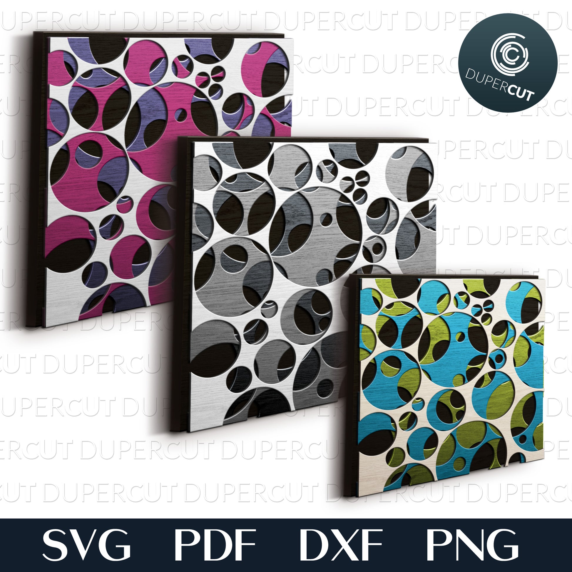 DIIY Wall art Abstract circles multi-layered files, SVG PDF DXF files for laser cutting. For use with Cricut, Glowforge, Silhouette, CNC machines.