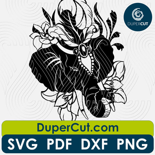 Circus elephant with feathers - SVG DXF vector files for laser cutting and engraving by DuperCut.com