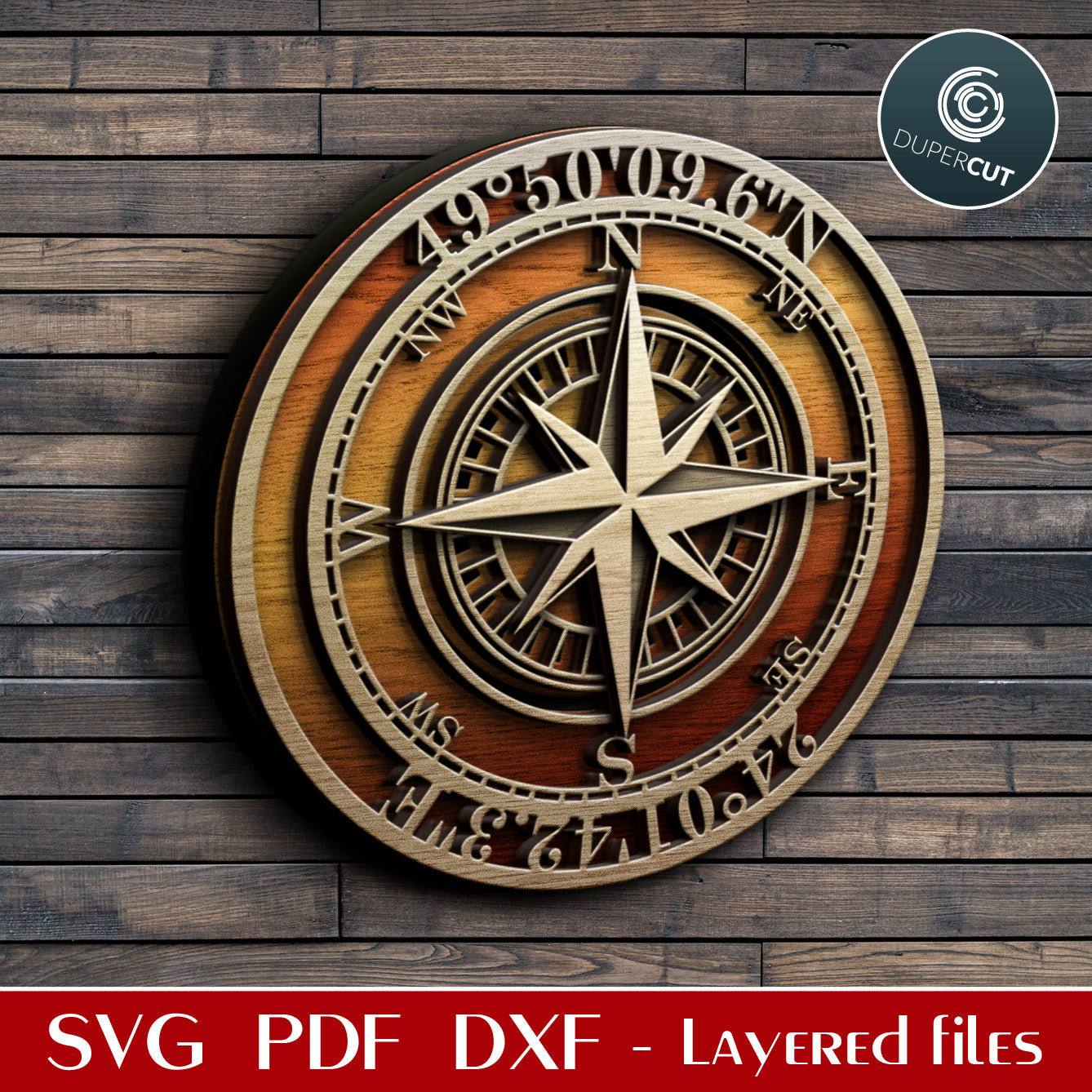 Compass laser cutting files - personalized template with editable text - SVG PDF DXF vector files for Cricut, Silhouette Cameo, Glowforge, CNC plasma machines