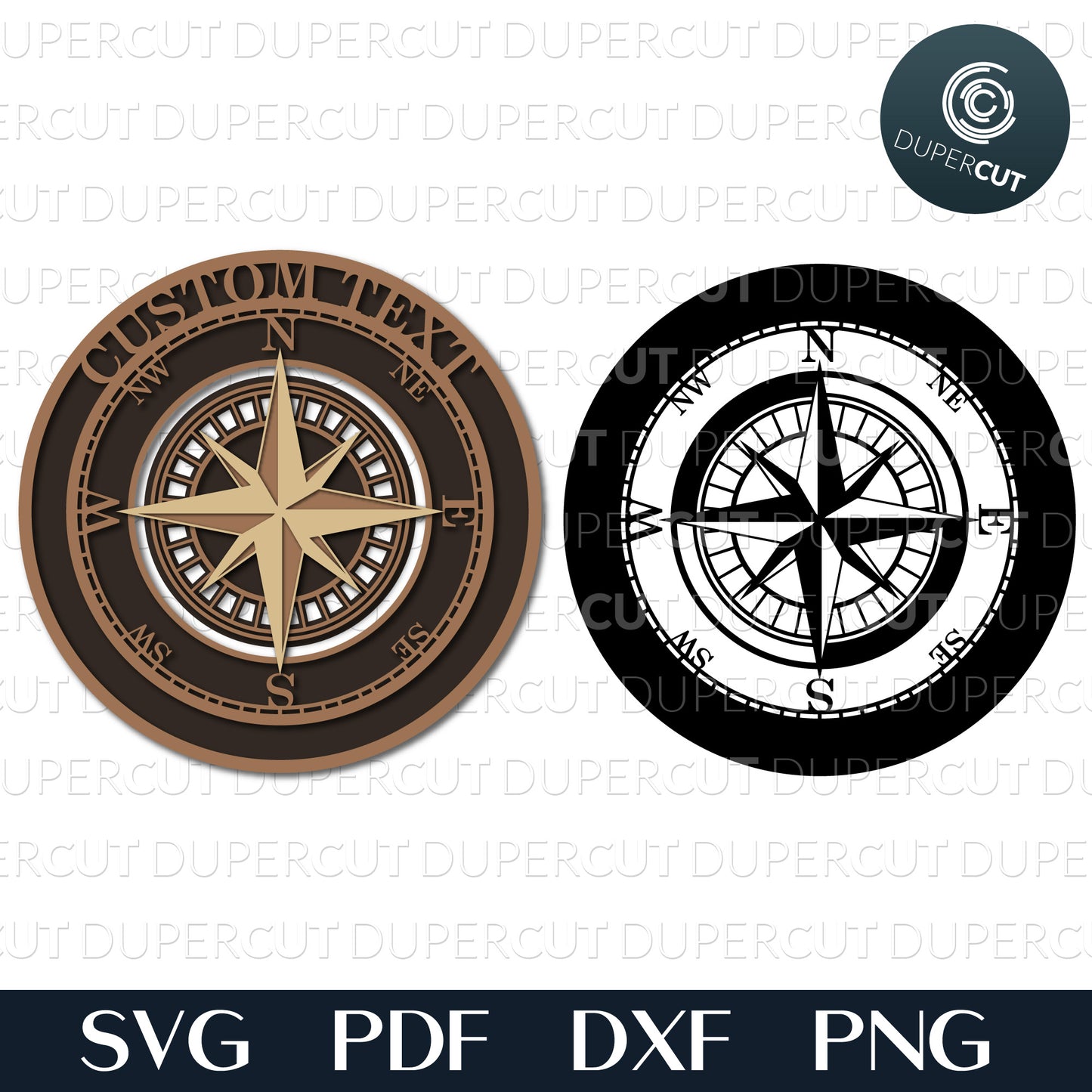 Custom DMS coordinates compass, SVG PNG DXF files for cutting, laser engraving, scrapbooking. For use with Cricut, Glowforge, Silhouette, CNC machines.