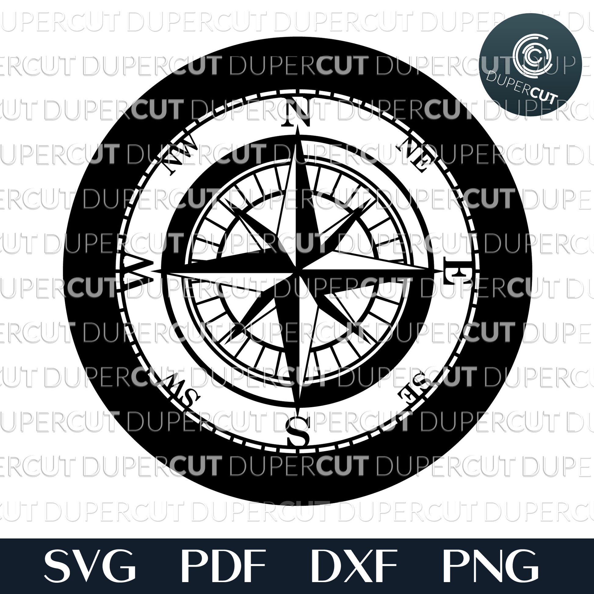 Compass silhouette, SVG PNG DXF files for cutting, laser engraving, scrapbooking. For use with Cricut, Glowforge, Silhouette, CNC machines.