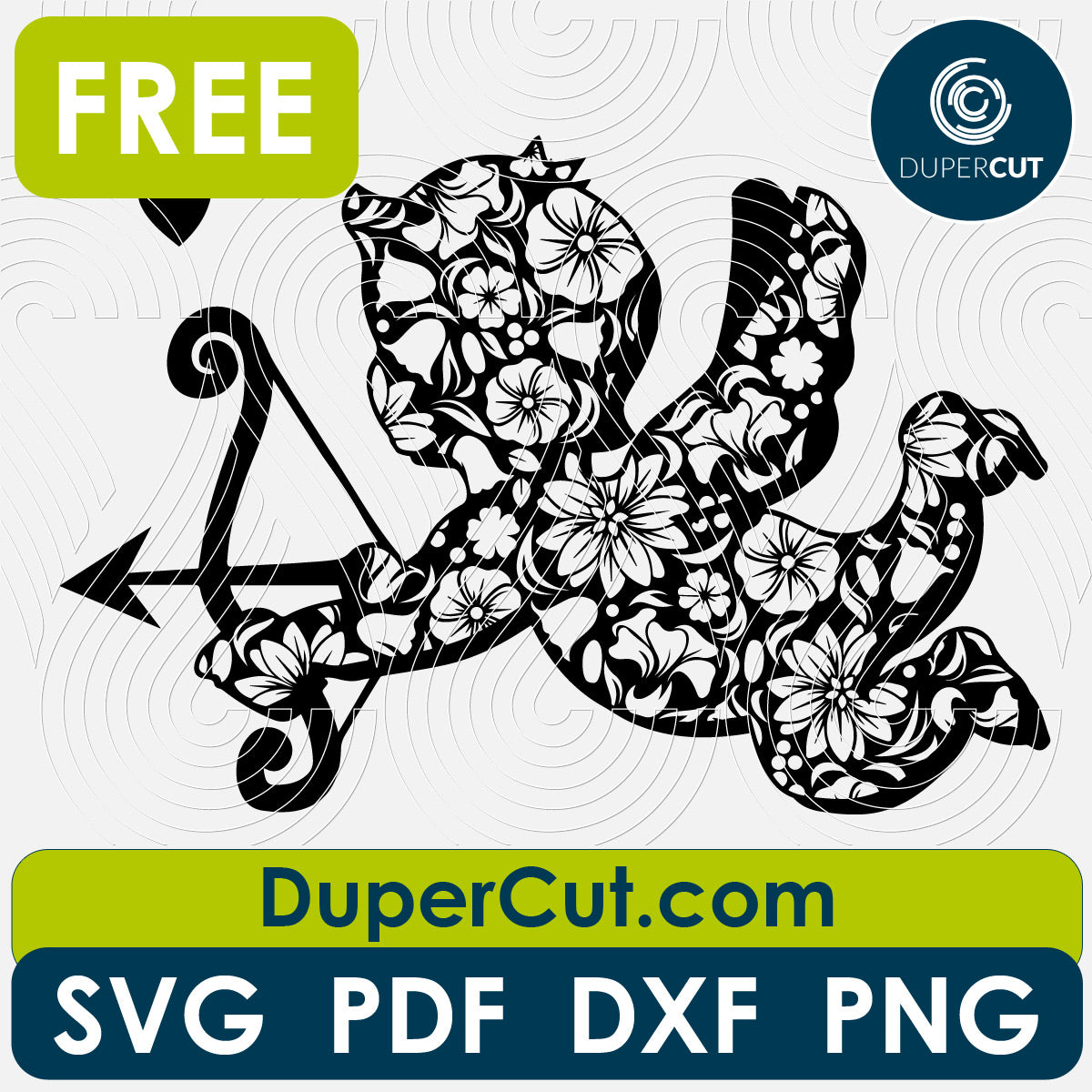 Cupid with bow and arrow Valentines day, FREE cutting template SVG PNG DXF files for Glowforge, Cricut, Silhouette, CNC laser router by DuperCut.com
