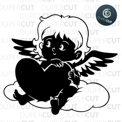 Paper Cutting Template - Cute Cupid with Heart